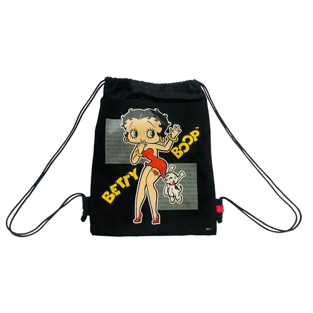 Vintage 2006 Betty Boop Pudgy Drawstring Backpack Black Cinch Bag Y2K